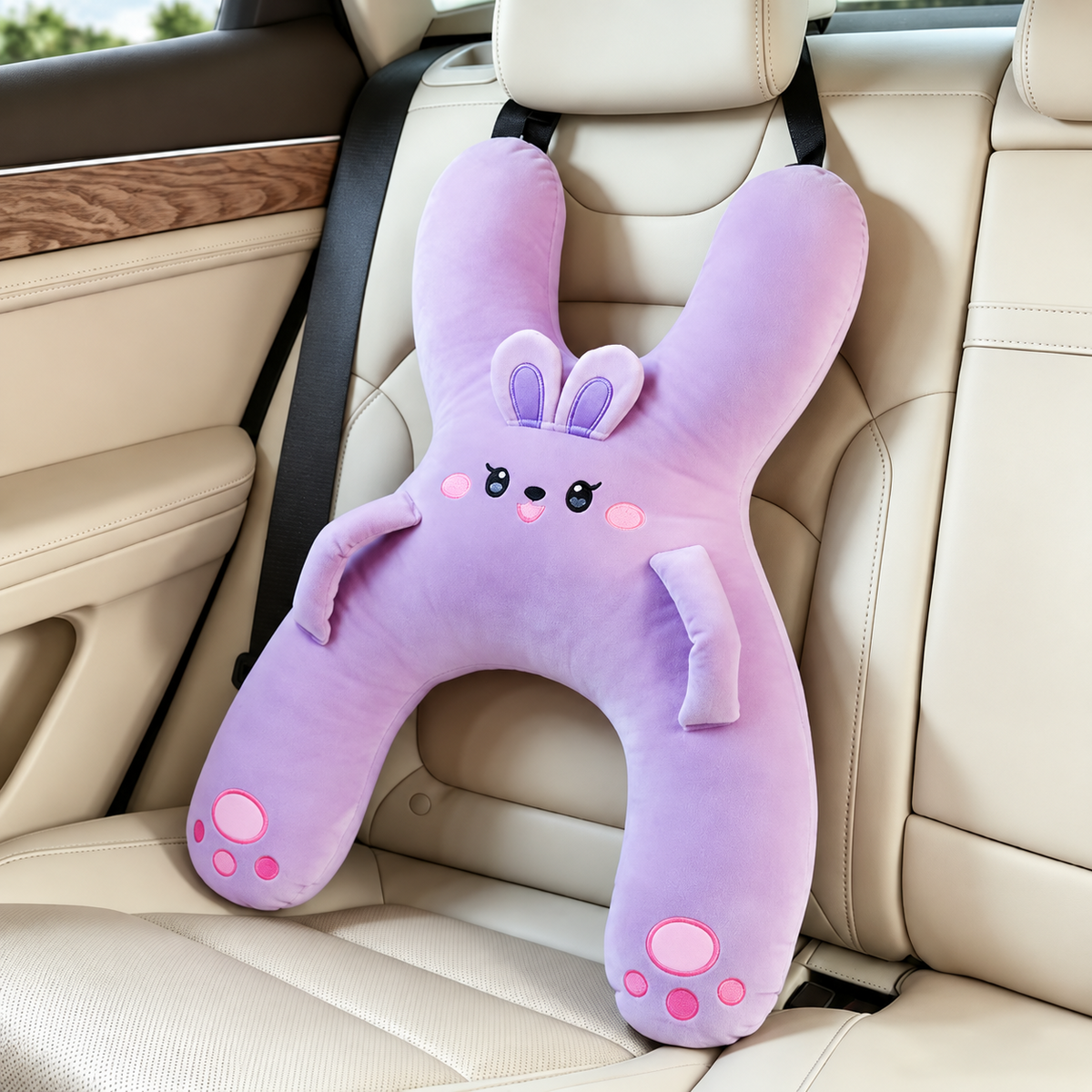 Lumilo Kinder-Autokissen Hase in Lavendel