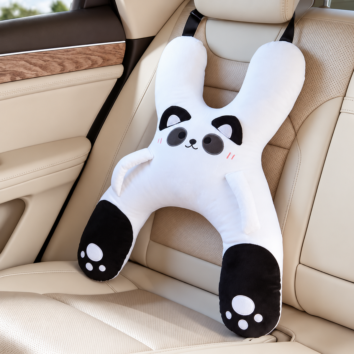 Lumilo Kinder-Autokissen Panda in Weiß und Schwarz